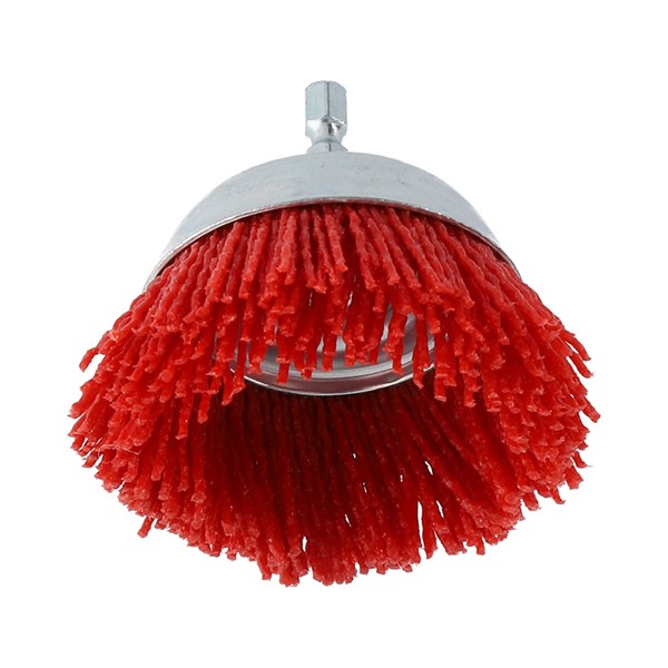 CEPILLO COPA NYLON ROJO 75 MM.EJE 6 MM.