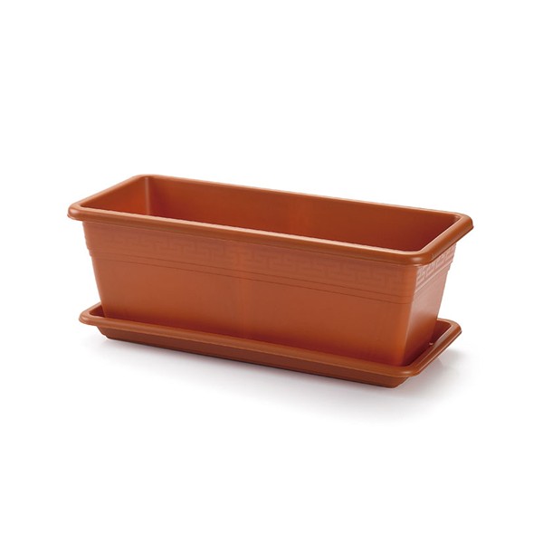 Jardinera plastico + plato 40 cm. Terracota.
